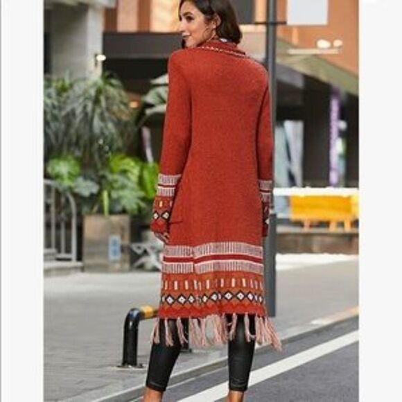 NEW Bohemian Tribal Fringe Cardigan With Pockets - Picture 2 of 8